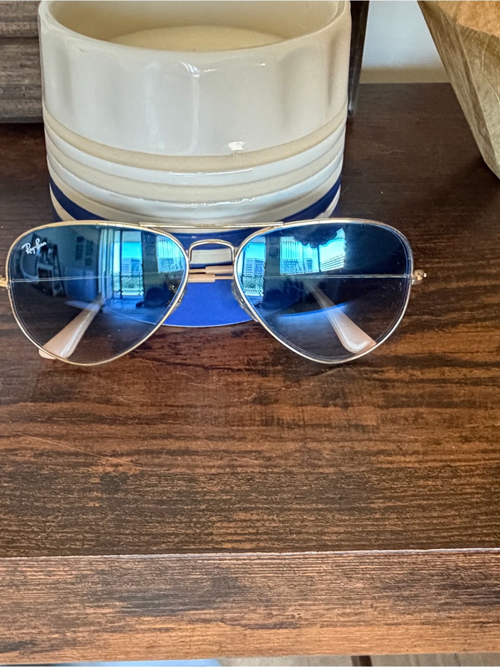 Ray-Ban Men’s Aviator Sunglasses - Blue Lenses, Gold Frame